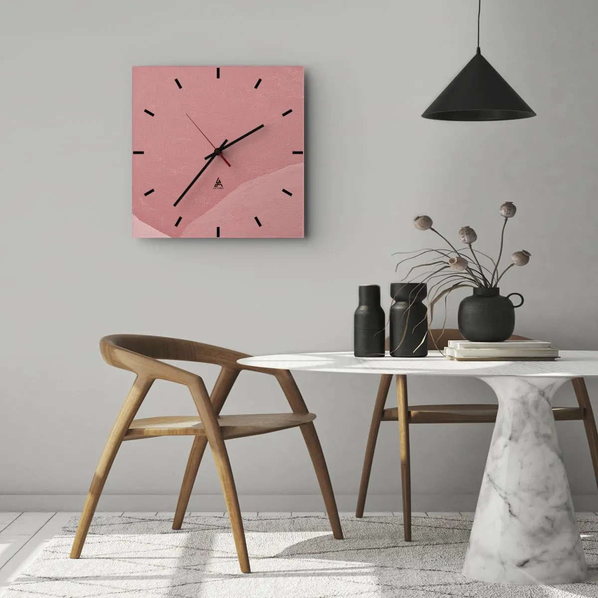 Orologio da parete - Orologio in Vetro - Delicata astrazione nei toni del rosa, forme organiche e minimalismo - 30x30cm - Composizione organica in rosa - Decorazione murale moderna per soggiorno e camera da letto ARTTOR