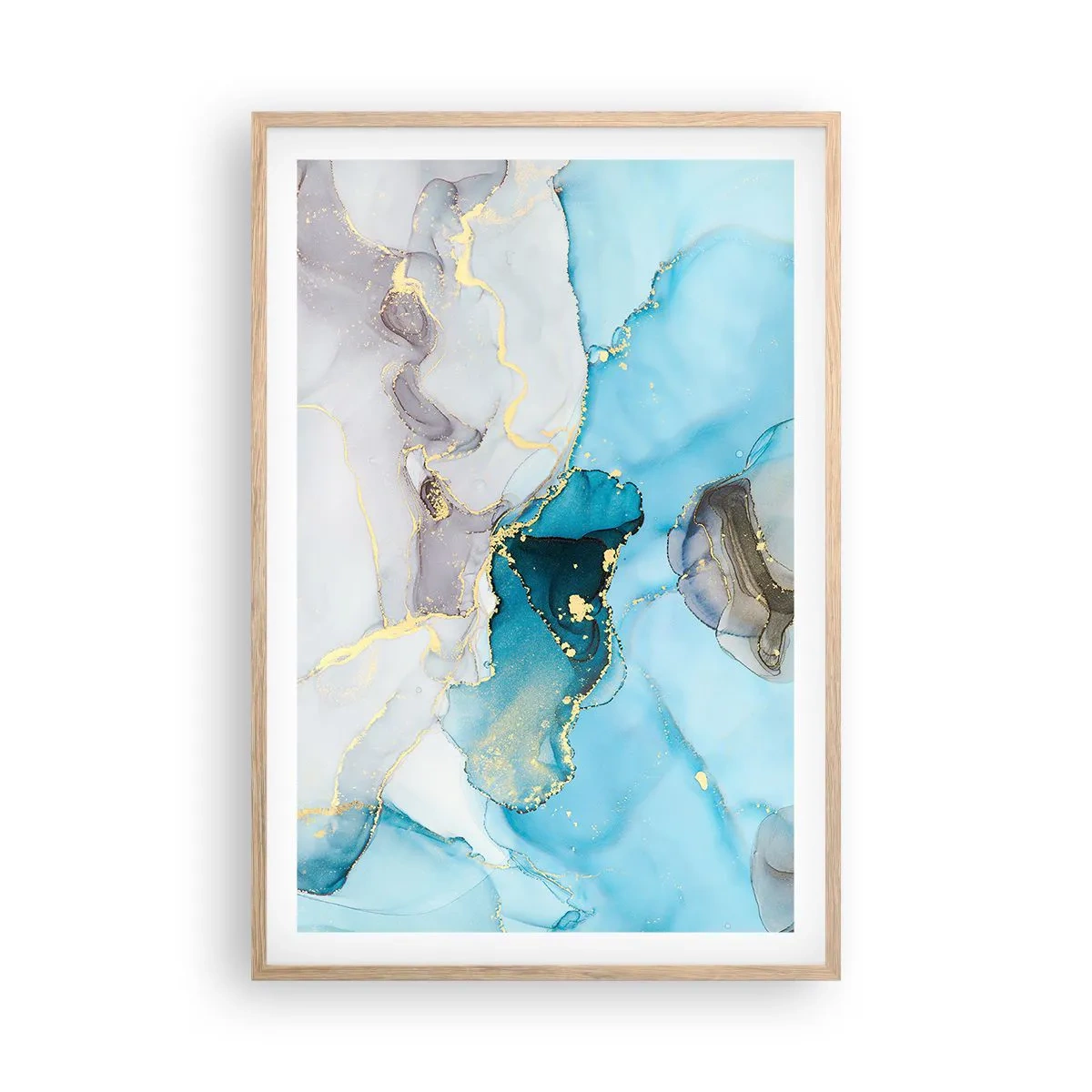 Poster in cornice rovere chiaro - Studio di incontro tra grigio e turchese - 61x91 cm