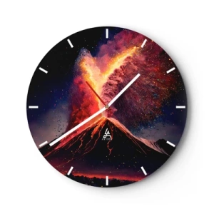 Orologio da parete - Orologio in Vetro - Eruzione vulcanica con fontana di fuoco e fumo su sfondo notturno - 30x30cm - Bellezza e minaccia - Decorazione murale moderna per soggiorno, cucina e camera da letto ARTTOR