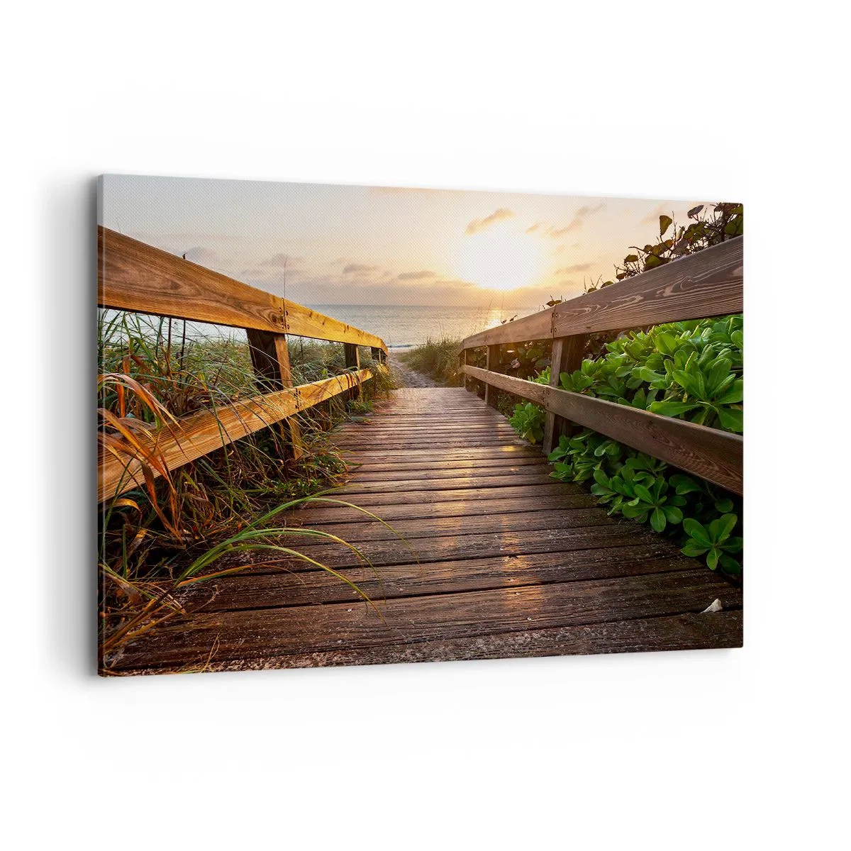 Quadro su tela - Stampe su Tela - Molo di legno che conduce alla spiaggia al tramonto - 100x70cm - Dritto verso la riva - Decorazione murale moderna per soggiorno e camera da letto ARTTOR
