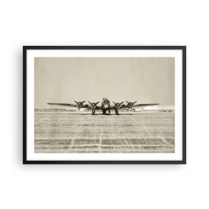 Poster in cornice nera - Aereo storico all'aeroporto in seppia - 70x50cm - Pronto come sempre - Decorazione murale moderna per soggiorno e camera da letto ARTTOR