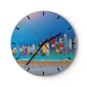 Orologio da parete - Orologio in Vetro - Barche colorate sulla spiaggia contro il mare blu - 30x30cm - A volo d'uccello - Decorazione murale moderna per soggiorno, cucina e camera da letto ARTTOR