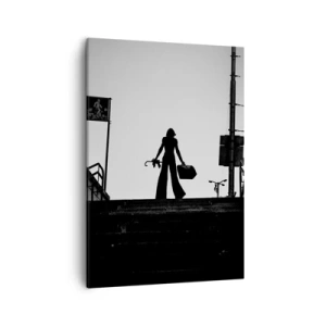 Quadro su tela - Stampe su Tela - Una figura femminile sulle scale in bianco e nero con un'atmosfera dinamica - 50x70cm - Gita cittadina - Decorazione murale moderna per soggiorno e camera da letto ARTTOR