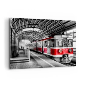 Quadro su tela - Stampe su Tela - Trenino rosso alla stazione sotto un tetto - 120x80cm - Sarà il viaggio della propria vita? - Decorazione murale moderna per soggiorno e camera da letto ARTTOR