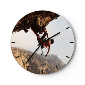 Orologio da parete - Orologio in Vetro - Arrampicata su una scogliera con vista sulle montagne - 30x30cm - Il mondo ristretto in una mano sul bordo del masso - Decorazione murale moderna per soggiorno, cucina e camera da letto ARTTOR