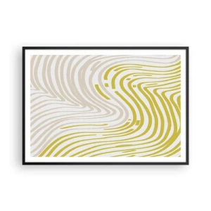 Poster in cornice nera - Un motivo astratto con linee ondulate nelle tonalità del giallo e del beige. - 100x70cm - Composizione con lieve deflessione - Decorazione murale moderna per soggiorno e camera da letto ARTTOR