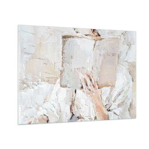 Quadro su vetro - Una persona immersa nella lettura di un libro su uno sfondo luminoso e impressionistico - 70x50cm - In un altro mondo - Decorazione murale moderna per soggiorno e camera da letto ARTTOR