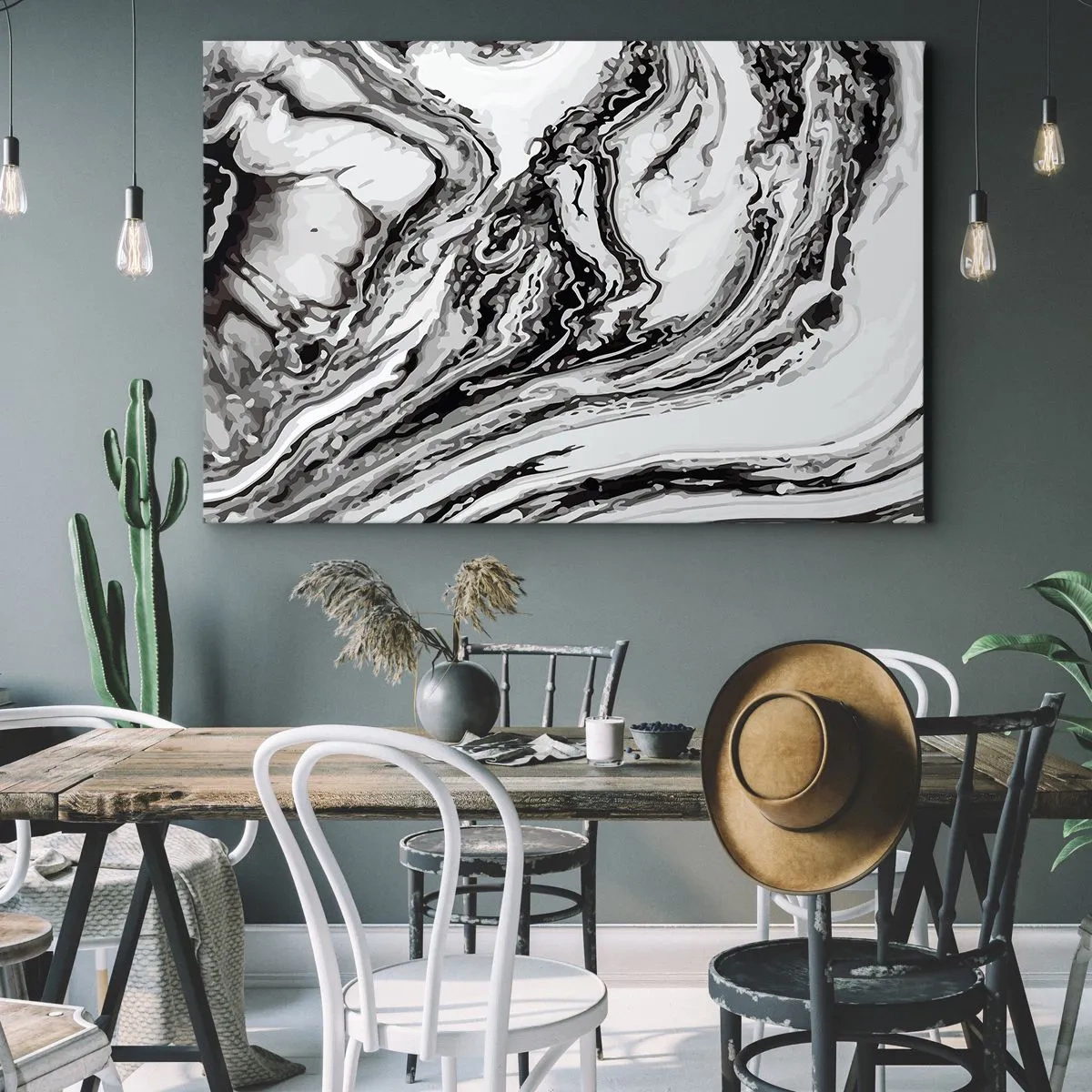 Quadro su tela - Stampe su Tela - Motivo astratto in marmo in bianco e nero - 120x80cm - All'inizio vi era il caos - Decorazione murale moderna per soggiorno e camera da letto ARTTOR