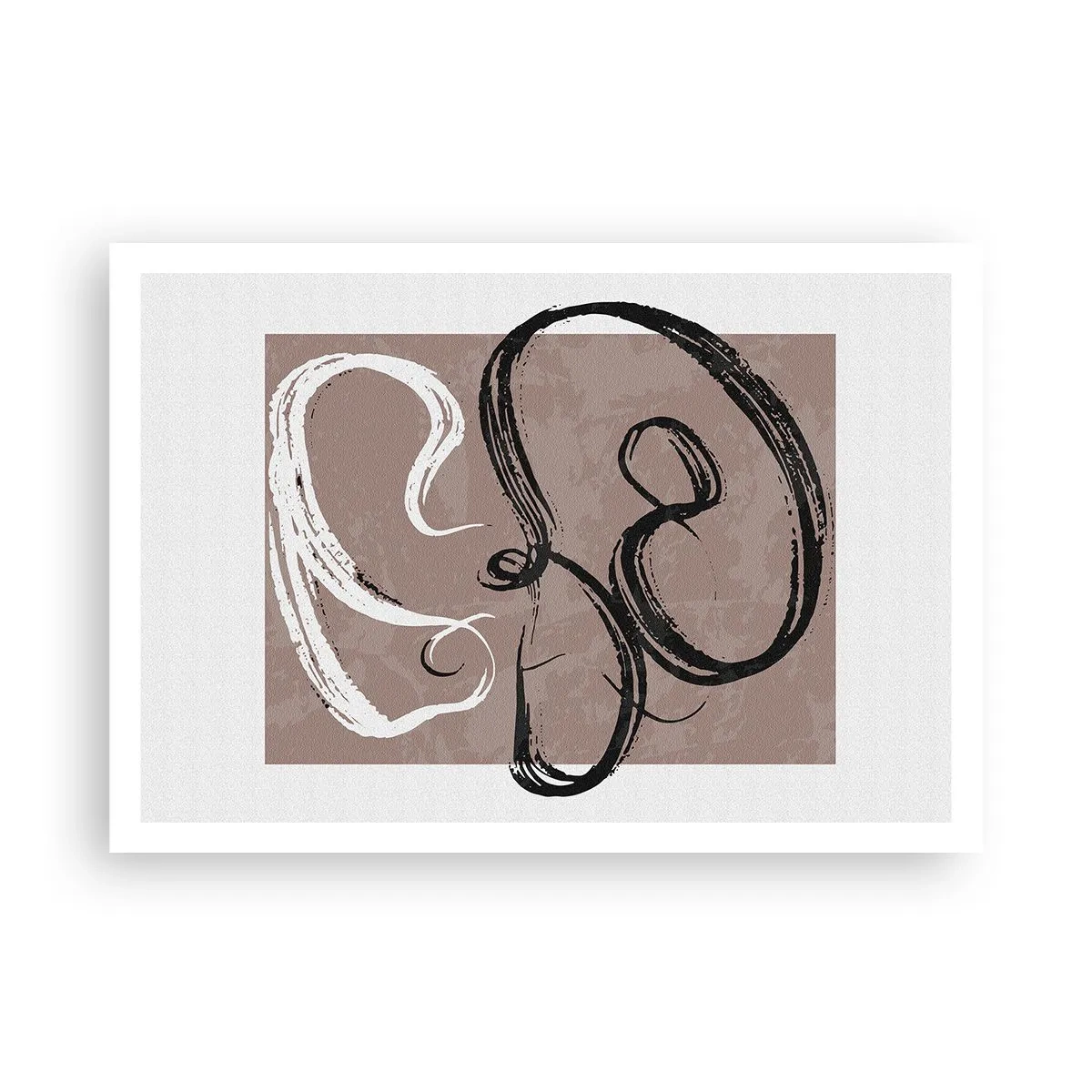 Poster - Astrazione in bianco e nero su sfondo beige - 100x70cm - Composizione: alla ricerca della pienezza - Decorazione murale moderna per soggiorno e camera da letto ARTTOR