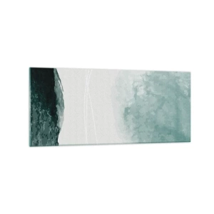 Quadro su vetro - Una delicata composizione astratta nelle tonalità del verde, con forme delicate su uno sfondo chiaro. - 120x50cm - Incontro con la nebbia - Decorazione murale moderna per soggiorno e camera da letto ARTTOR