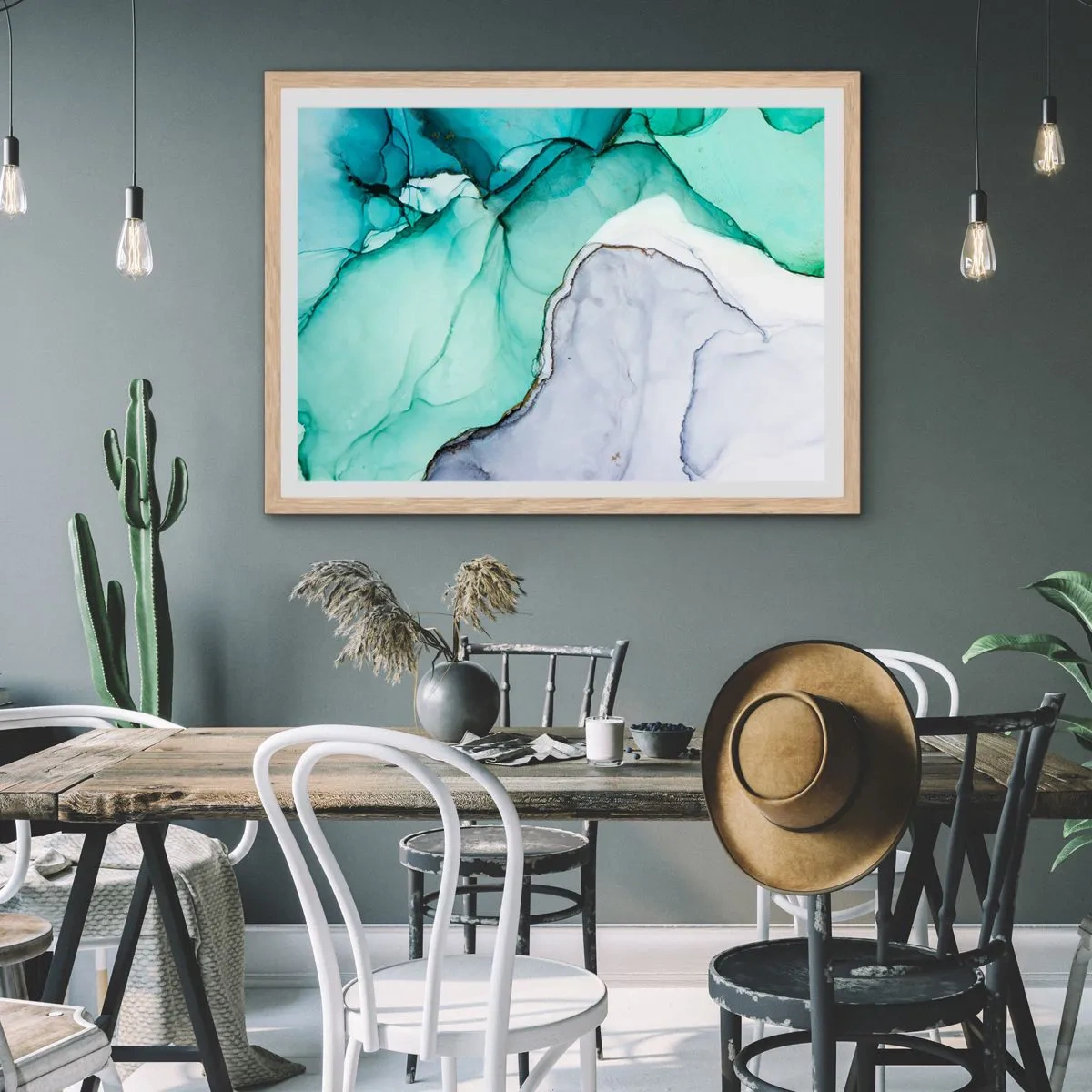 Poster in cornice rovere chiaro - Studio in turchese - 100x70 cm