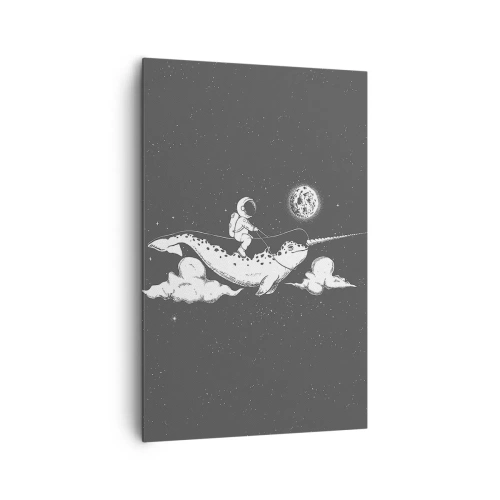 Quadro su tela - Stampe su Tela - Un astronauta sul dorso di un narvalo che fluttua in una scena spaziale. - 80x120cm - Il cavaliere dello spazio - Decorazione murale moderna per soggiorno e camera da letto ARTTOR