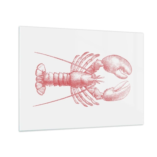 Quadro su vetro - Schizzo di un'aragosta in rosso su sfondo chiaro - 70x50cm - Aragosta d'agosto - Decorazione murale moderna per soggiorno e camera da letto ARTTOR