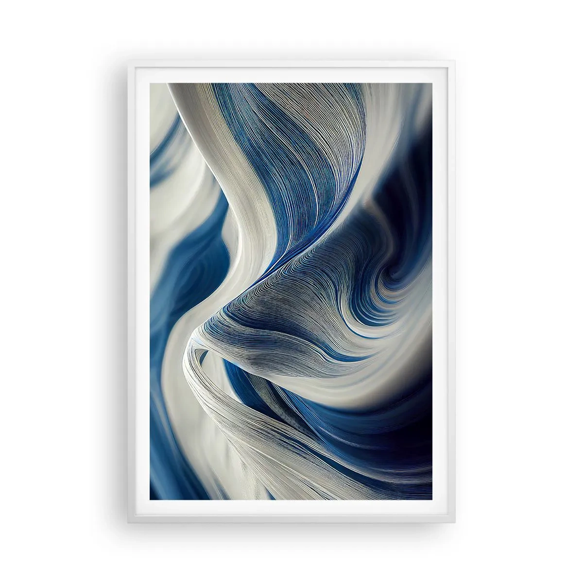 Poster in cornice bianca - Fluidità di blu e di bianco - 70x100 cm