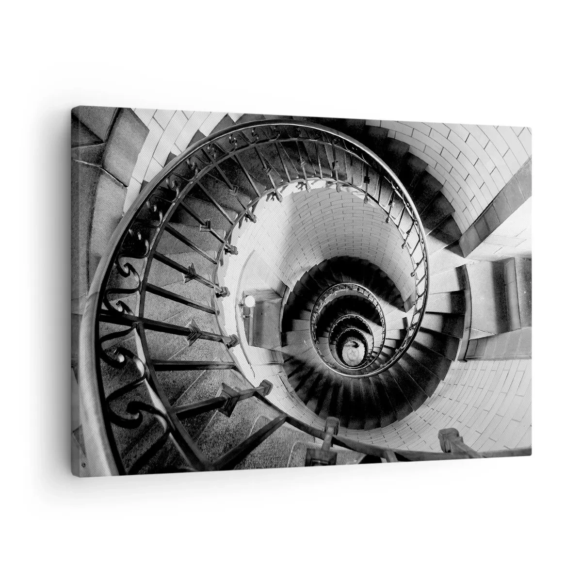 Quadro su tela - Stampe su Tela - Fotografia in bianco e nero di una scala a chiocciola con prospettiva dall'alto verso il basso - 70x50cm - Ancora più in alto - Decorazione murale moderna per soggiorno e camera da letto ARTTOR