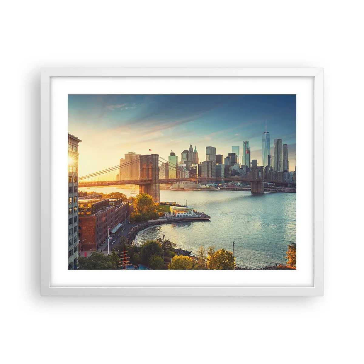 Poster in cornice bianca - L'alba nella grande città - 50x40 cm