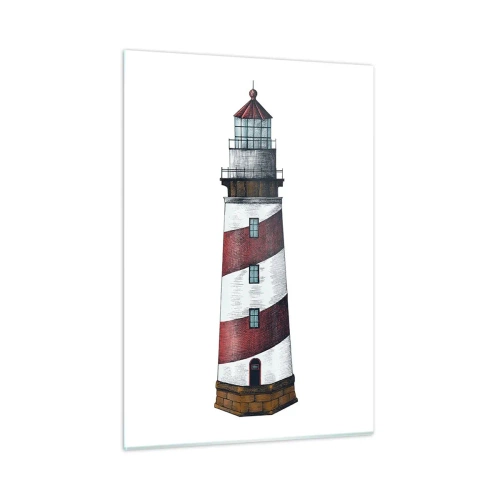 Quadro su vetro - Faro rosso e bianco su sfondo bianco - 50x70cm - Sempre di guardia - Decorazione murale moderna per soggiorno e camera da letto ARTTOR