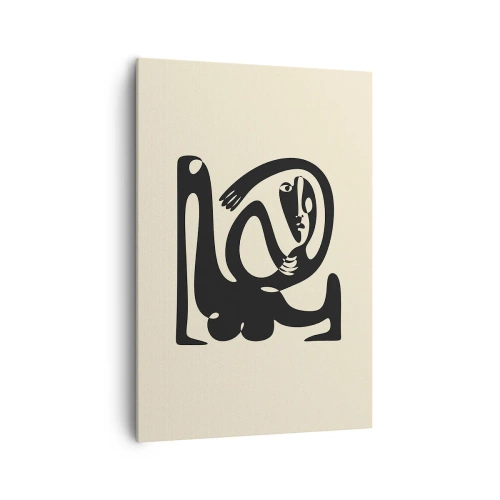 Quadro su tela - Stampe su Tela - Una figura astratta in nero su uno sfondo beige - 70x100cm - Quasi Picasso - Decorazione murale moderna per soggiorno e camera da letto ARTTOR