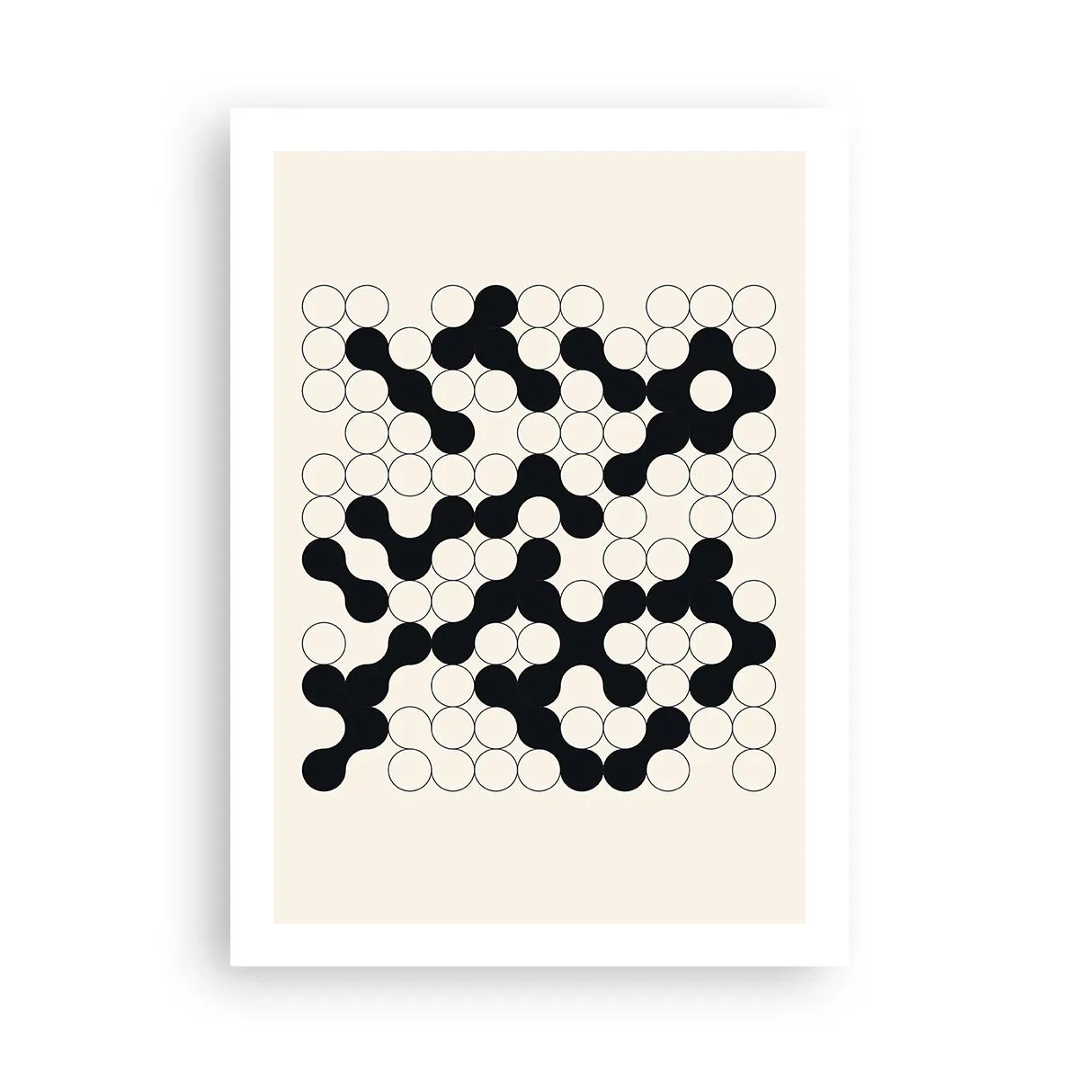 Poster - Composizione geometrica di cerchi bianchi e neri - 50x70cm - Gioco cinese: variazione - Decorazione murale moderna per soggiorno e camera da letto ARTTOR