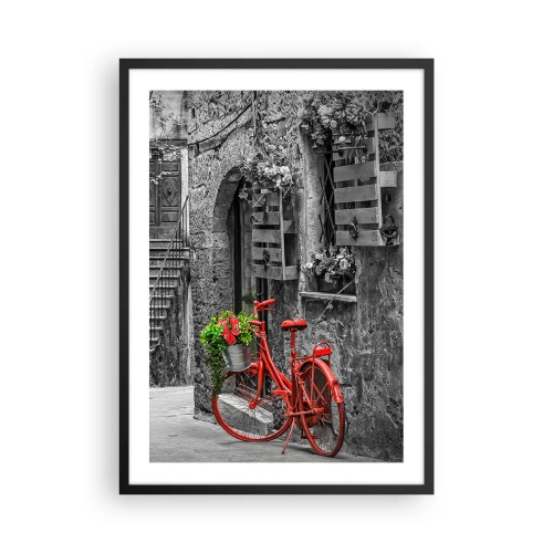 Poster in cornice nera - Una bicicletta rossa con fiori in una strada stretta - 50x70cm - Angolo toscano - Decorazione murale moderna per soggiorno e camera da letto ARTTOR