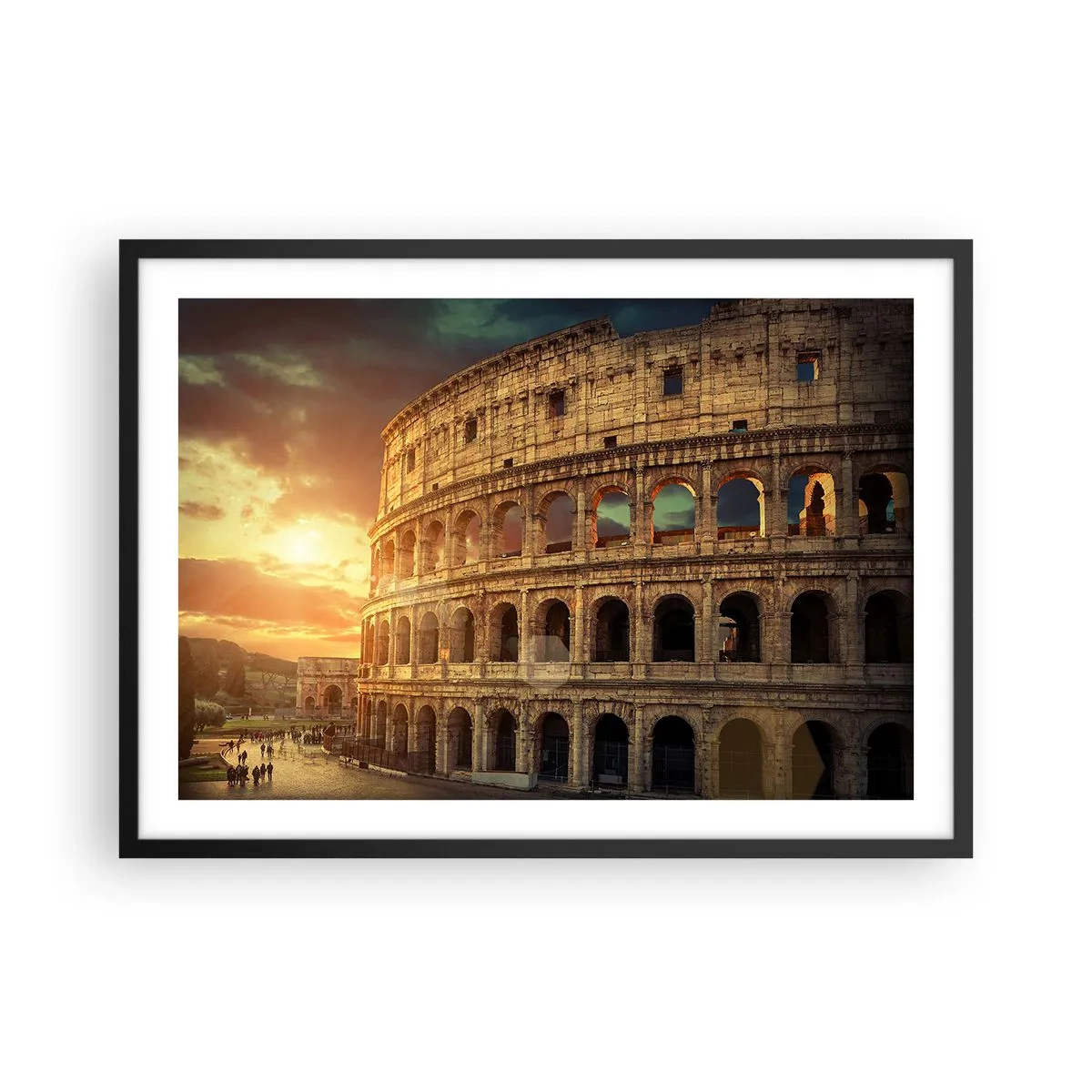 Poster in cornice nera - Il Colosseo a Roma al tramonto - 70x50cm - Impressione colossale - Decorazione murale moderna per soggiorno e camera da letto ARTTOR