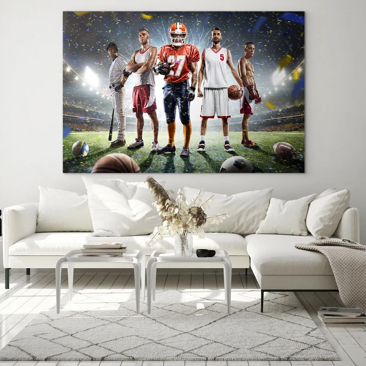 Quadro su vetro - Atleti di varie discipline sotto i riflettori nello stadio - 120x80cm - I campi dei gladiatori - Decorazione murale moderna per soggiorno e camera da letto ARTTOR