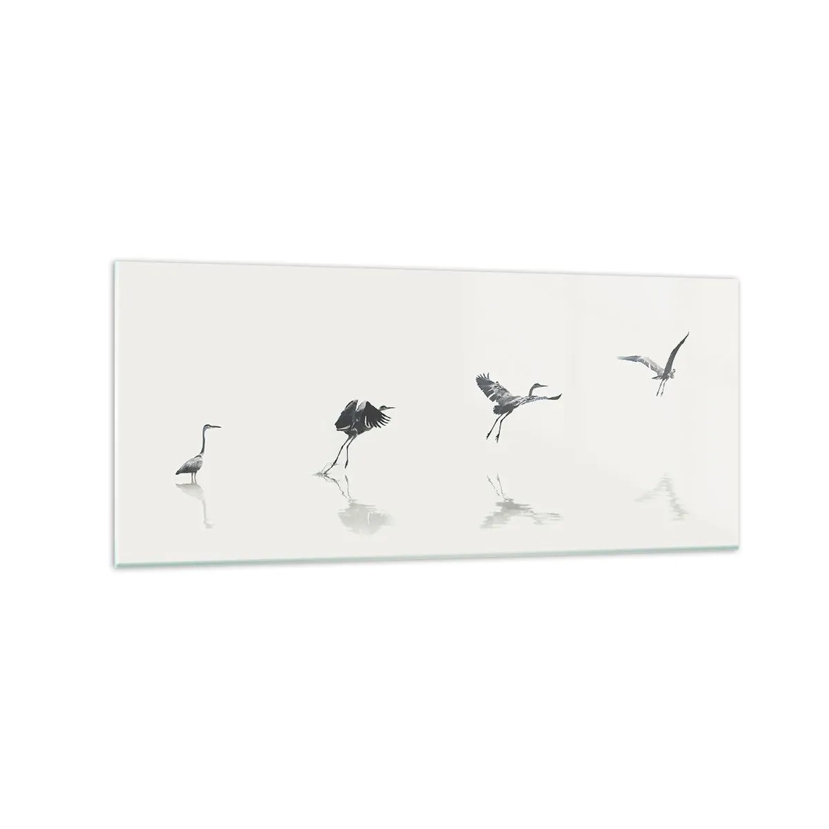 Quadro su vetro - Quattro sagome di uccelli riflesse nell'acqua calma - 120x50cm - Quattro semplici passi - Decorazione murale moderna per soggiorno e camera da letto ARTTOR