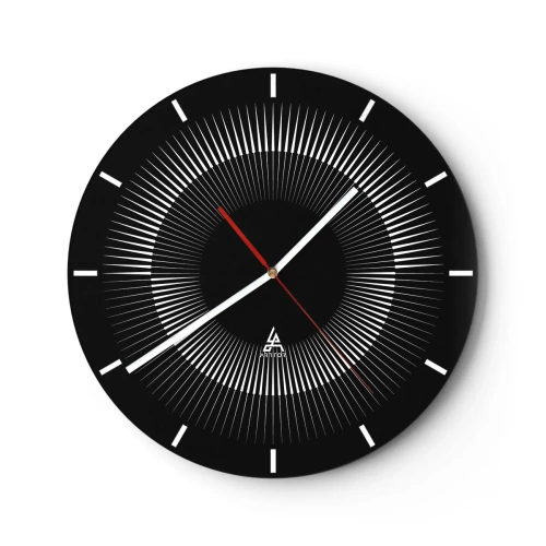Orologio da parete - Orologio in Vetro - Sfondo nero con motivo radiante a forma di disco solare - 30x30cm - Sole nero - Decorazione murale moderna per soggiorno, cucina e camera da letto ARTTOR