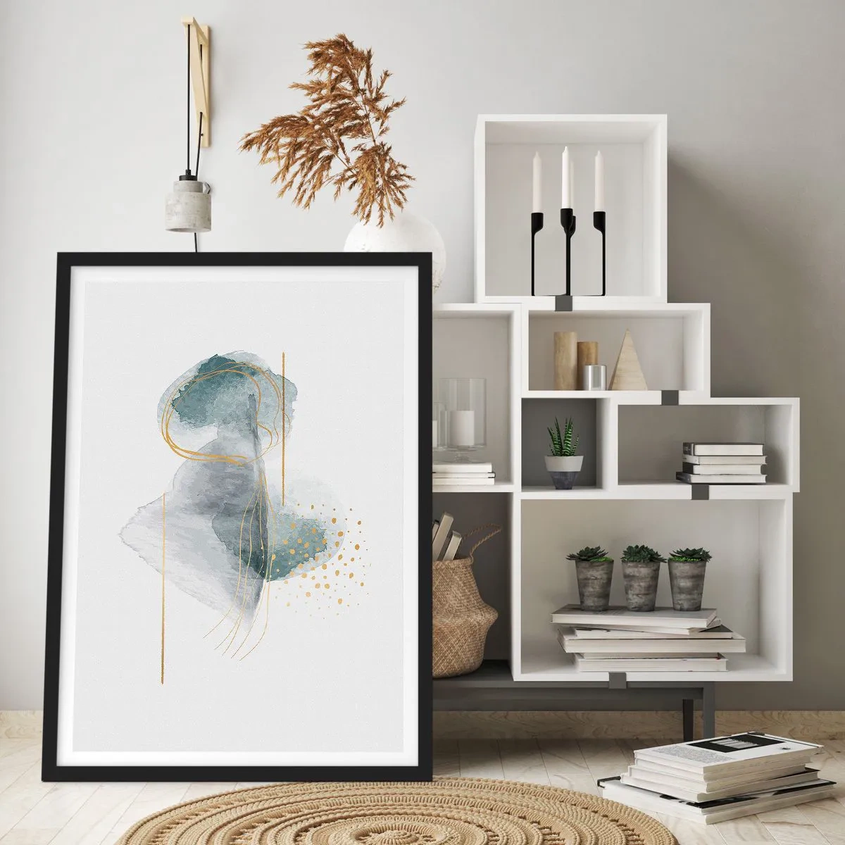 Poster in cornice nera - Sui legami del grigio e dell'oro - 30x40 cm