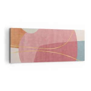 Quadro su tela - Stampe su Tela - Forme astratte in colori pastello con linee delicate - 120x50cm - Composizione pastello con filo dorato - Decorazione murale moderna per soggiorno e camera da letto ARTTOR
