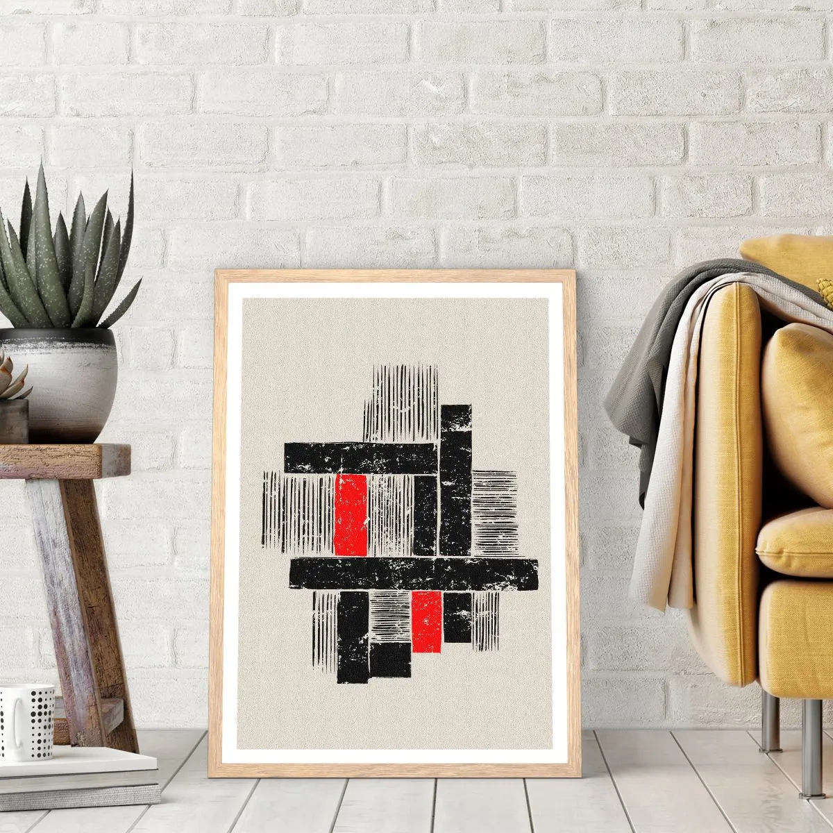 Poster in cornice rovere chiaro - Rosso e nero - 70x100 cm