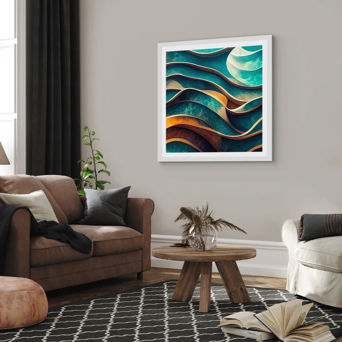 Poster in cornice bianca - I meandri del blu - 60x60 cm