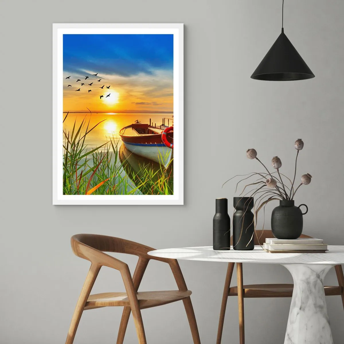 Poster in cornice bianca - I cormorano volano già via - 30x40 cm