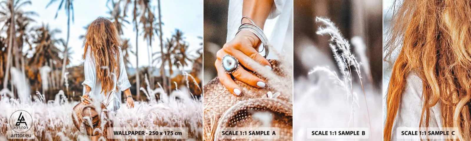 Campione Di Fotomurale Standard Eco - Nata dalla lanugine dell'erba - Donna, Vintage ▾, Boho - 100x30 cm