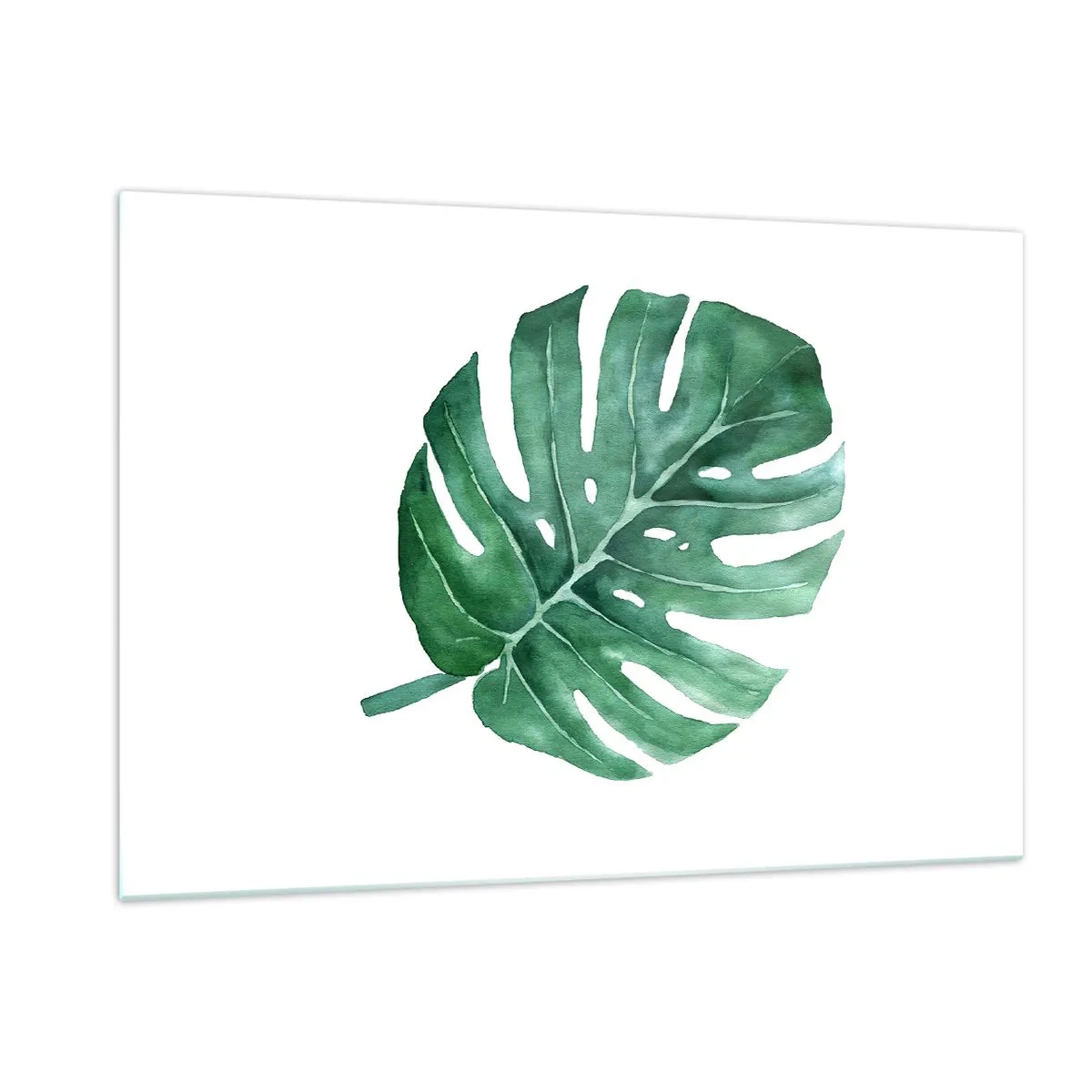 Quadro su vetro - Foglia di monstera verde su sfondo bianco - 120x80cm - Concetto verde - Decorazione murale moderna per soggiorno e camera da letto ARTTOR