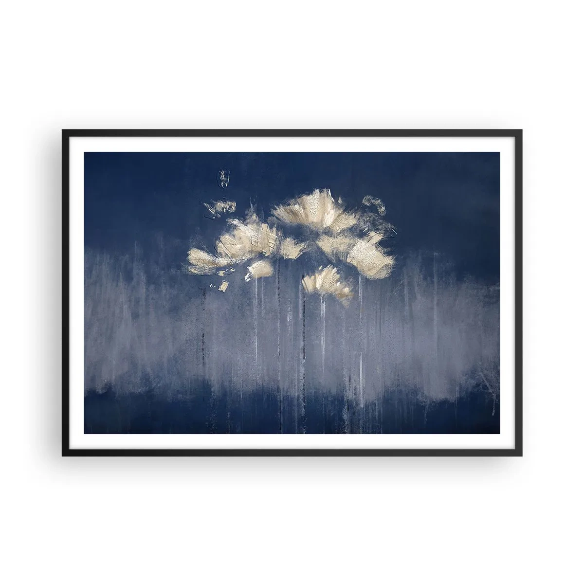 Poster in cornice nera - Delicati fiori su sfondo blu - 100x70cm - Come petali al vento - Decorazione murale moderna per soggiorno e camera da letto ARTTOR
