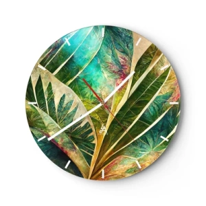 Orologio da parete - Orologio in Vetro - Foglie tropicali colorate in intense tonalità di verde - 30x30cm - I colori dei tropici - Decorazione murale moderna per soggiorno, cucina e camera da letto ARTTOR