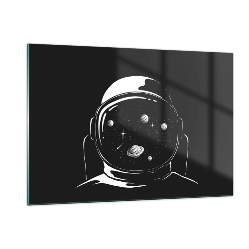 Quadro su vetro - Astronauta con stelle e pianeti nel suo casco su sfondo nero - 120x80cm - Panorama niente male - Decorazione murale moderna per soggiorno e camera da letto ARTTOR