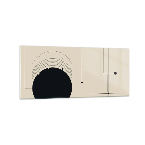 Quadro su vetro - Linee geometriche nere e un cerchio su uno sfondo beige - 120x50cm - Composizione elastica e dinamica - Decorazione murale moderna per soggiorno e camera da letto ARTTOR