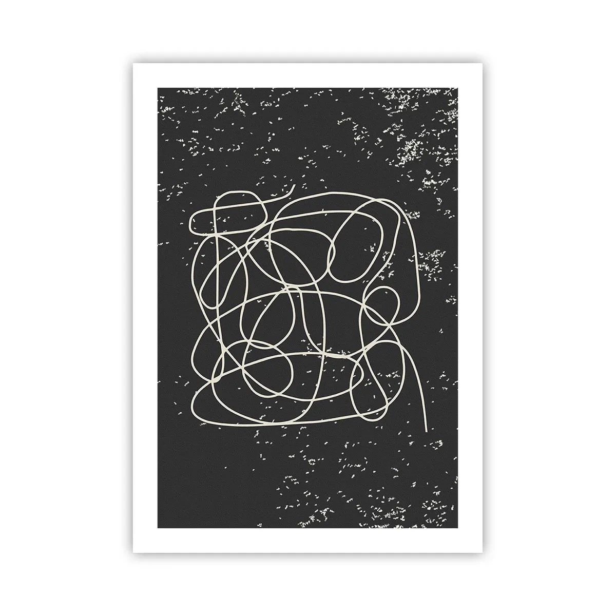 Poster - Linee caotiche su sfondo nero con punti bianchi - 50x70cm - Il caos dei pensieri - Decorazione murale moderna per soggiorno e camera da letto ARTTOR