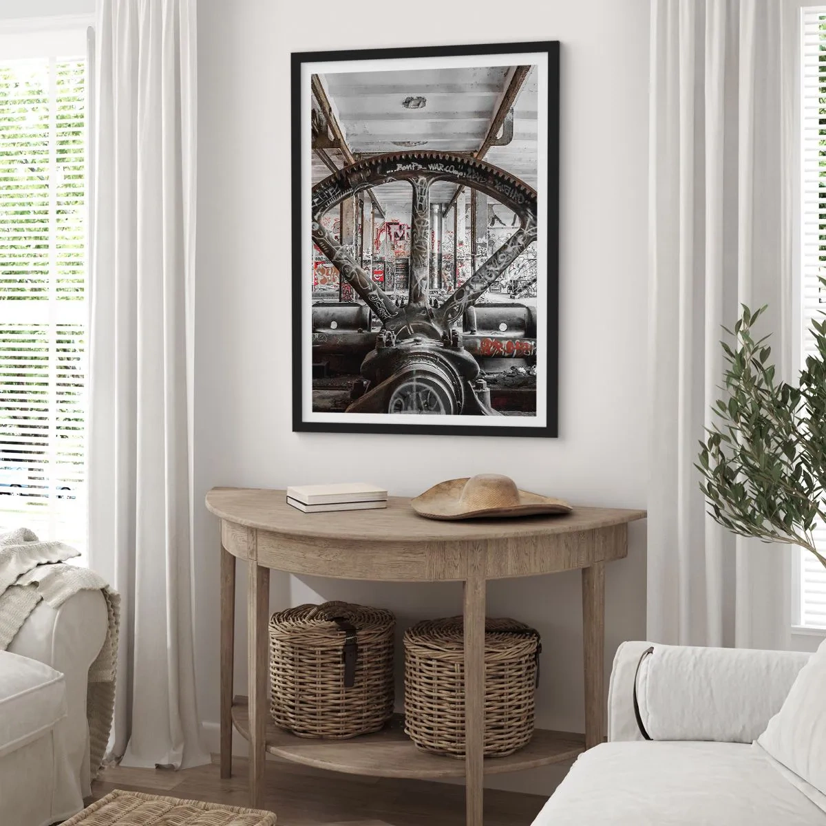 Poster in cornice nera - Macchina per graffiti industriali in una fabbrica abbandonata - 50x70cm - La vita segreta della fabbrica - Decorazione murale moderna per soggiorno e camera da letto ARTTOR