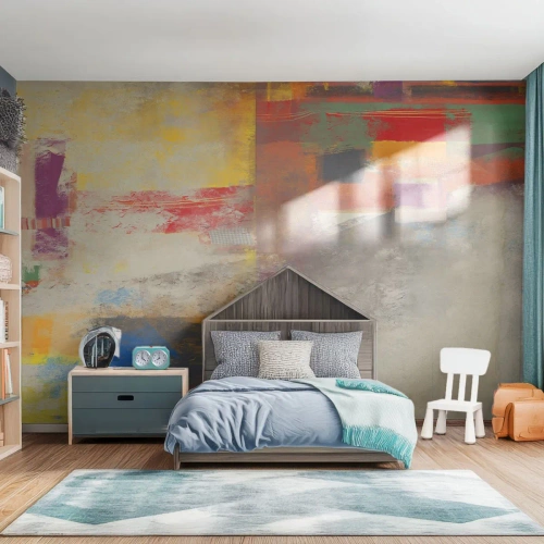 Fotomurali Premium Canvas - Geometria dei colori - Astrazione, Pezzo, Pittura - 350x256 cm