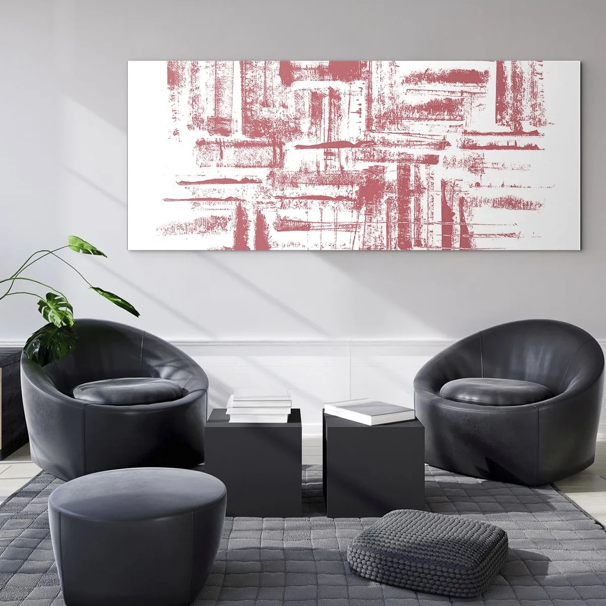 Quadro su vetro - Texture astratte rosa su sfondo bianco - 120x50cm - Città rossa - Decorazione murale moderna per soggiorno e camera da letto ARTTOR