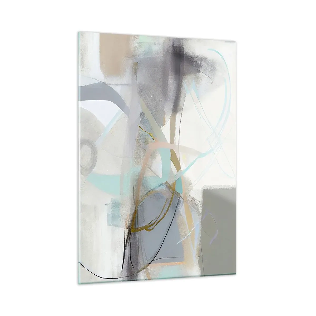Quadro su vetro - Un'astrazione nebulosa con accenti pastello e grafite. - 50x70cm - Astrazione nebulosa - Decorazione murale moderna per soggiorno e camera da letto ARTTOR