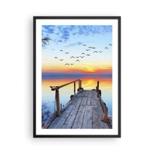 Poster in cornice nera - Molo sul lago al tramonto - 50x70cm - Il tempo del ritorno - Decorazione murale moderna per soggiorno e camera da letto ARTTOR