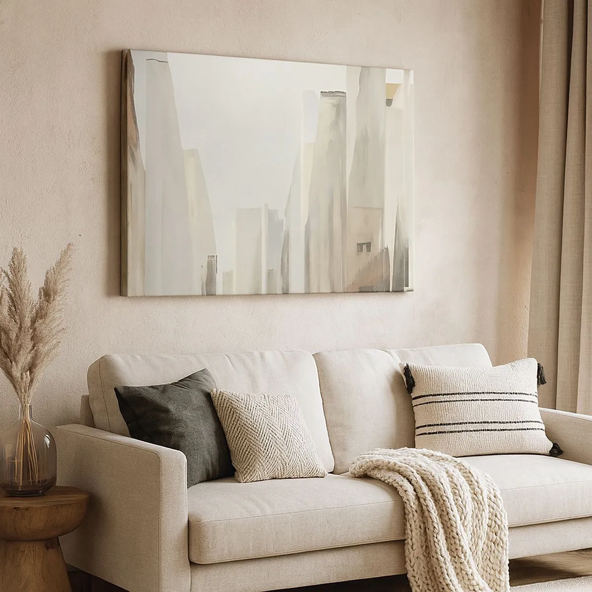 Quadro su tela - Stampe su Tela - Paesaggio urbano astratto in tonalità pastello - 70x50cm - Sogno sulla città - Decorazione murale moderna per soggiorno e camera da letto ARTTOR