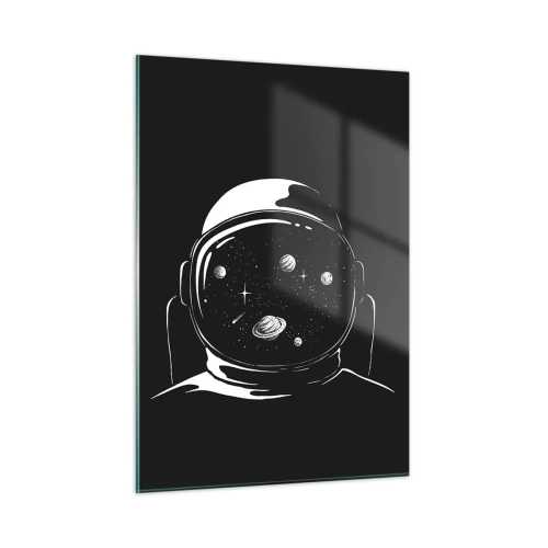Quadro su vetro - Astronauta con stelle e pianeti nel suo casco su sfondo nero - 50x70cm - Panorama niente male - Decorazione murale moderna per soggiorno e camera da letto ARTTOR