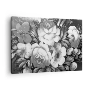 Quadro su tela - Stampe su Tela - Fiori bianchi e neri in una composizione classica ed elegante - 70x50cm - Belli anche in grigio - Decorazione murale moderna per soggiorno e camera da letto ARTTOR