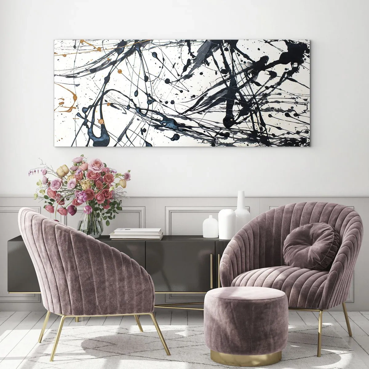 Quadro su vetro - Astrazione espressionistica - 100x40 cm