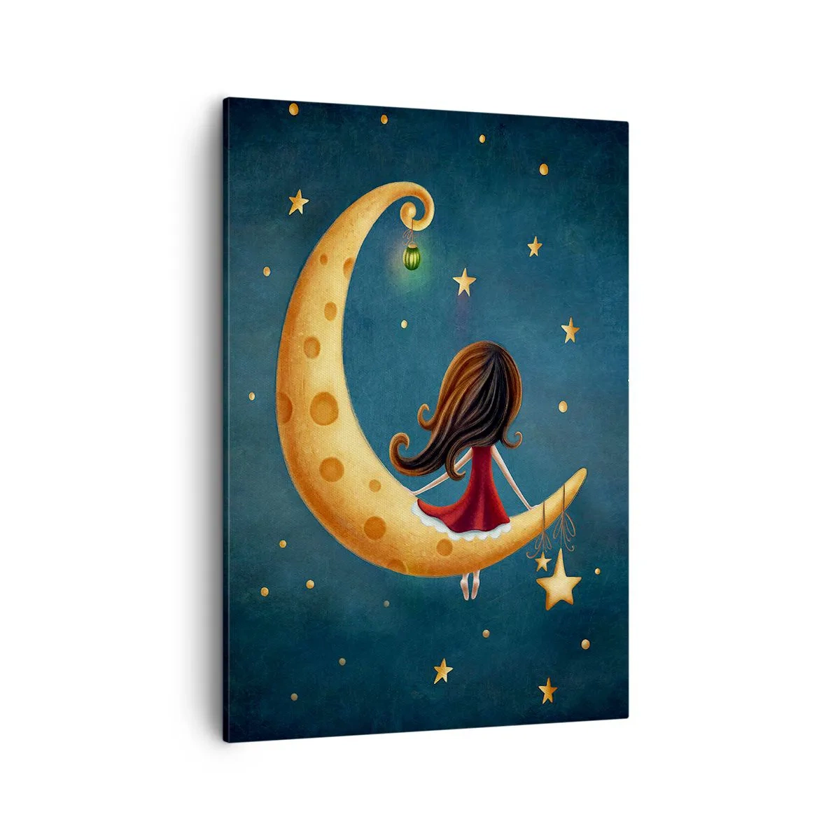 Quadro su tela - Stampe su Tela - Una ragazza sulla luna circondata dalle stelle - 50x70cm - Una volta... - Decorazione murale moderna per soggiorno e camera da letto ARTTOR